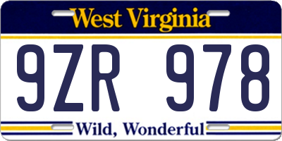WV license plate 9ZR978