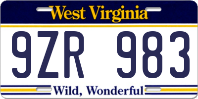 WV license plate 9ZR983