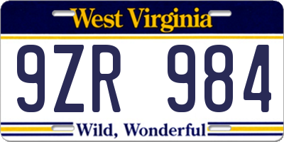 WV license plate 9ZR984