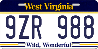 WV license plate 9ZR988
