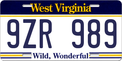 WV license plate 9ZR989