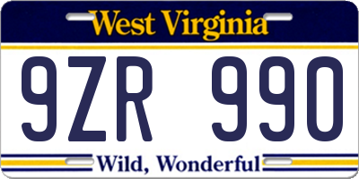 WV license plate 9ZR990