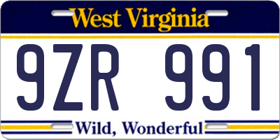 WV license plate 9ZR991