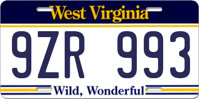 WV license plate 9ZR993