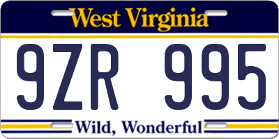 WV license plate 9ZR995