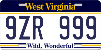 WV license plate 9ZR999