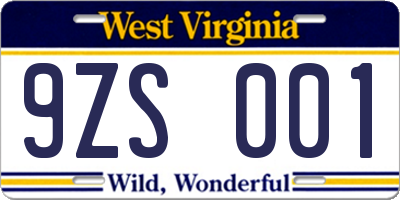 WV license plate 9ZS001