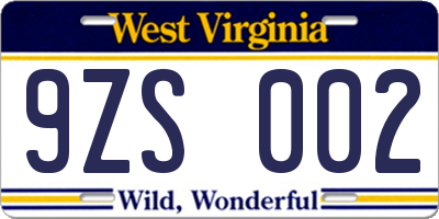 WV license plate 9ZS002