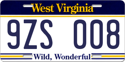 WV license plate 9ZS008