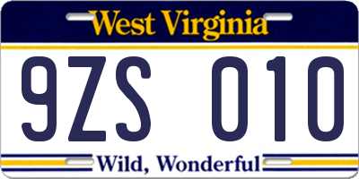 WV license plate 9ZS010
