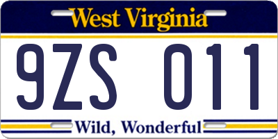 WV license plate 9ZS011