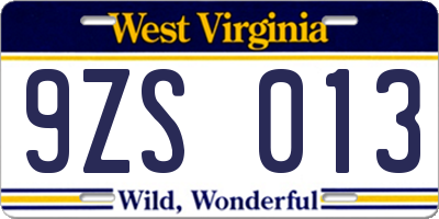 WV license plate 9ZS013