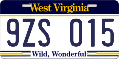 WV license plate 9ZS015