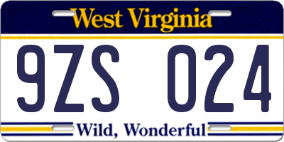 WV license plate 9ZS024