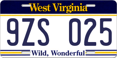 WV license plate 9ZS025
