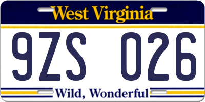 WV license plate 9ZS026