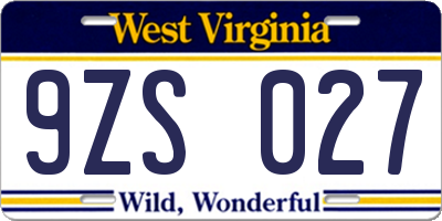 WV license plate 9ZS027