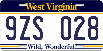 WV license plate 9ZS028