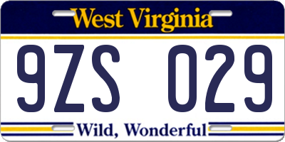 WV license plate 9ZS029