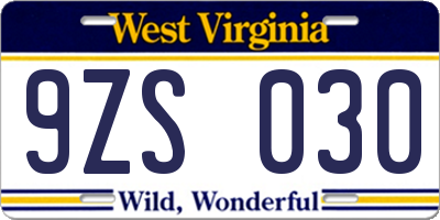 WV license plate 9ZS030
