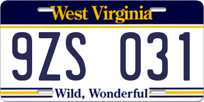 WV license plate 9ZS031