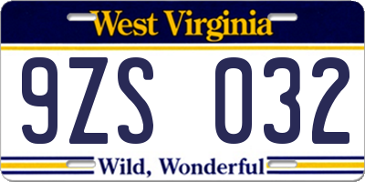 WV license plate 9ZS032