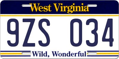 WV license plate 9ZS034