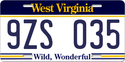 WV license plate 9ZS035