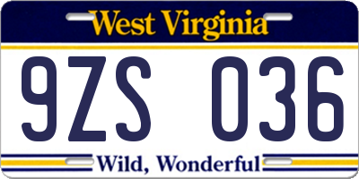 WV license plate 9ZS036