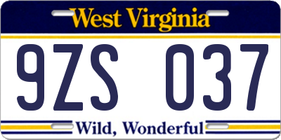 WV license plate 9ZS037