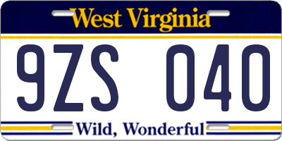 WV license plate 9ZS040