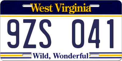 WV license plate 9ZS041