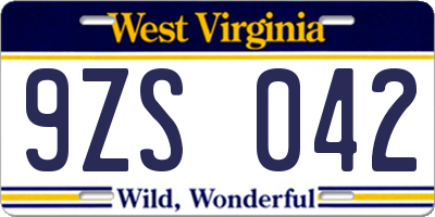 WV license plate 9ZS042