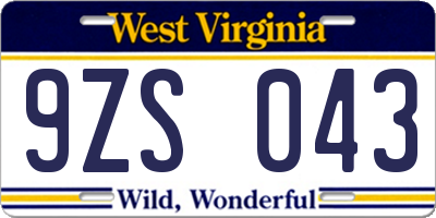 WV license plate 9ZS043