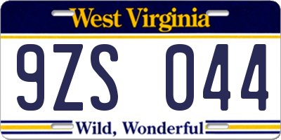 WV license plate 9ZS044