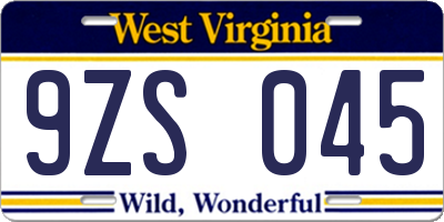 WV license plate 9ZS045