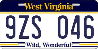 WV license plate 9ZS046