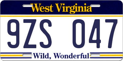 WV license plate 9ZS047