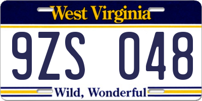 WV license plate 9ZS048