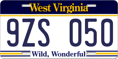 WV license plate 9ZS050
