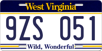 WV license plate 9ZS051