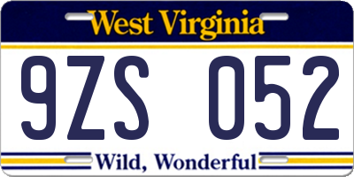WV license plate 9ZS052