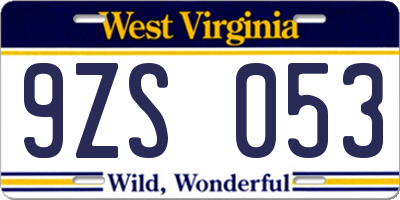 WV license plate 9ZS053