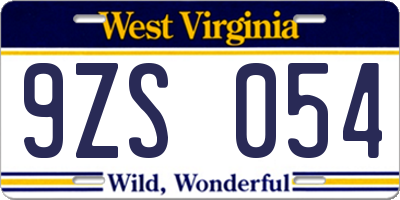 WV license plate 9ZS054