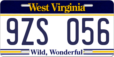 WV license plate 9ZS056