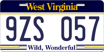 WV license plate 9ZS057