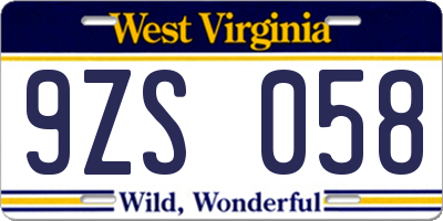WV license plate 9ZS058