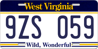 WV license plate 9ZS059