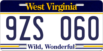 WV license plate 9ZS060