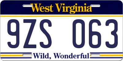 WV license plate 9ZS063